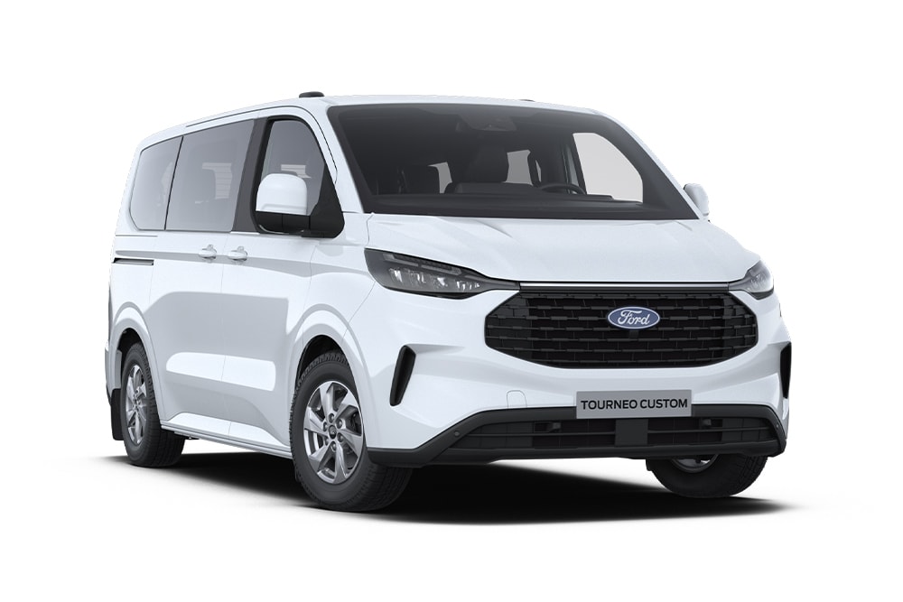Ford Tourneo Custom 2024 z bagażnikiem na otworach w dachu – widok z boku